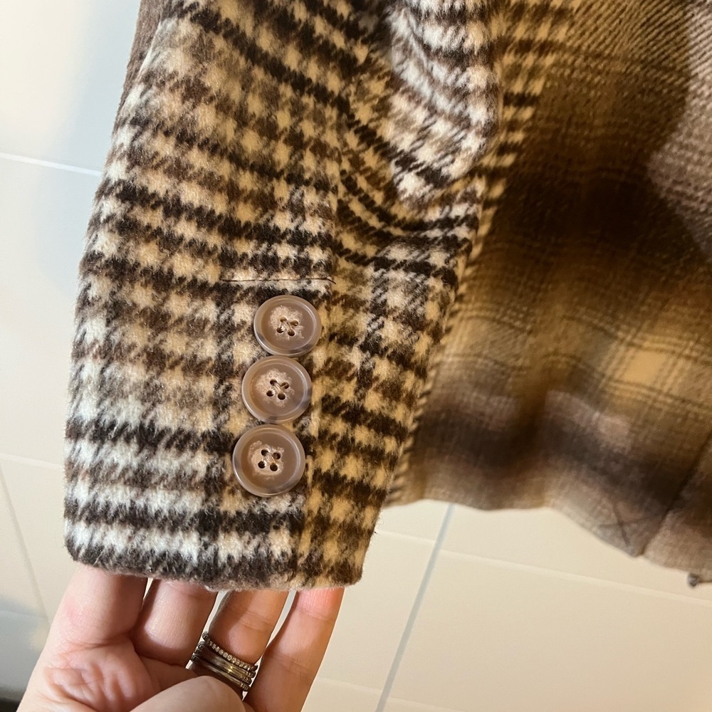 Avec Les Filles Brown Plaid Double Breasted Blazer Women’s M - Picture 9 of 15